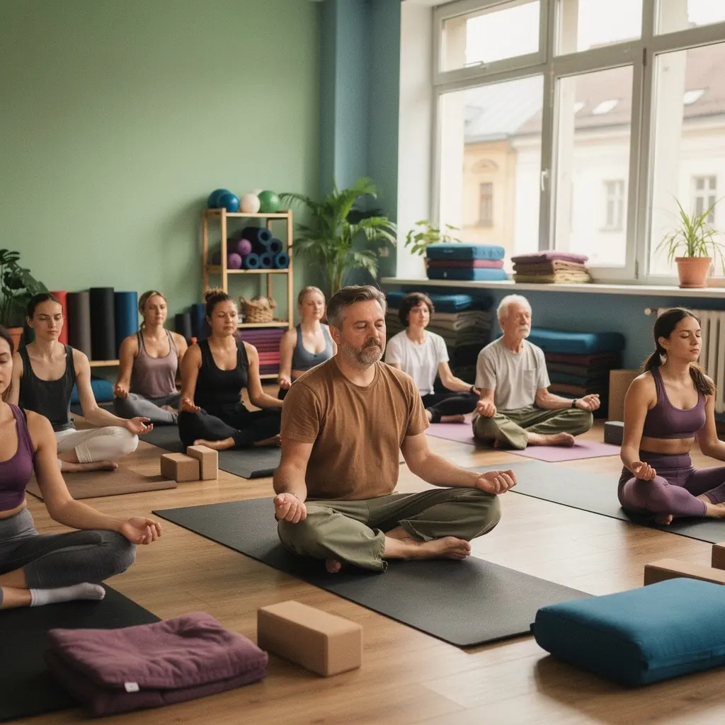 Kobieta praktykująca jogę na plaży podczas zachodu słońca, w spokojnej atmosferze.