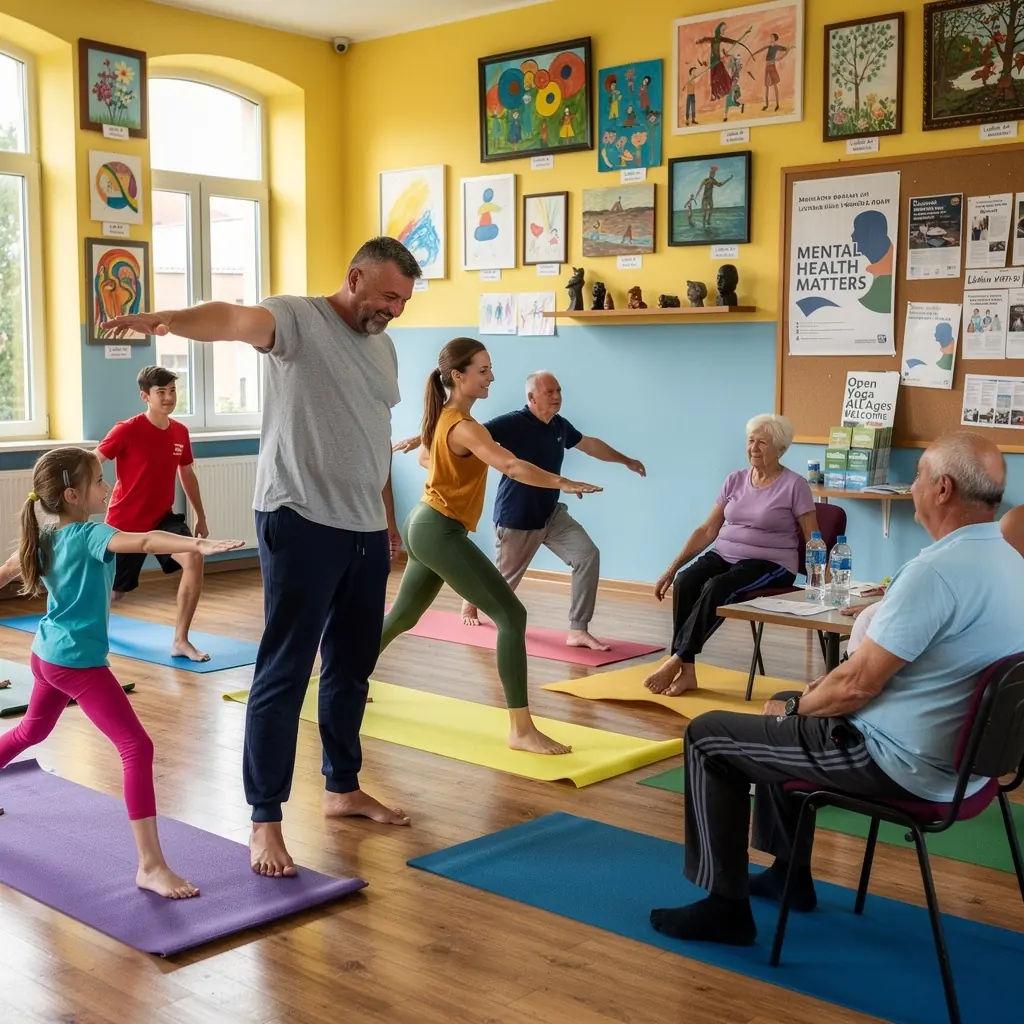 Osoba praktykująca jogę na plaży o zachodzie słońca, symbolizująca spokój i odprężenie.